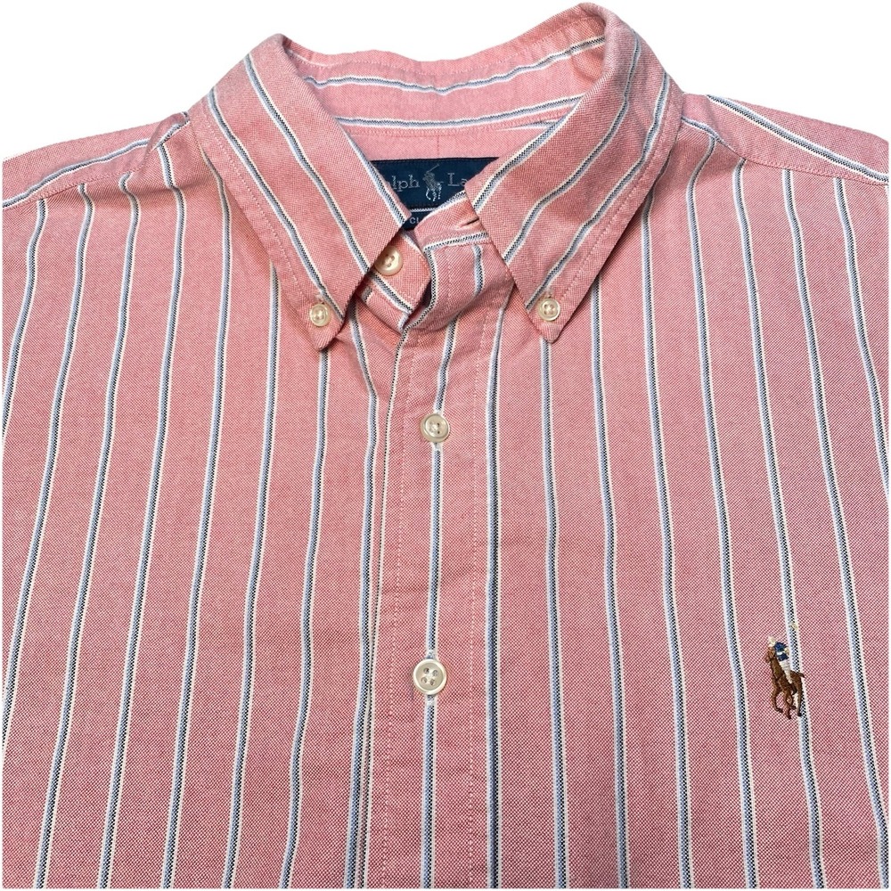 Ralph Lauren Shirt XL Mens S/S Button Down Classic Pink Stripe Flesh Pony VGUC